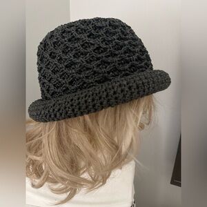 Crochet Raffia Hat with roll Brim in Dark Gray wone size